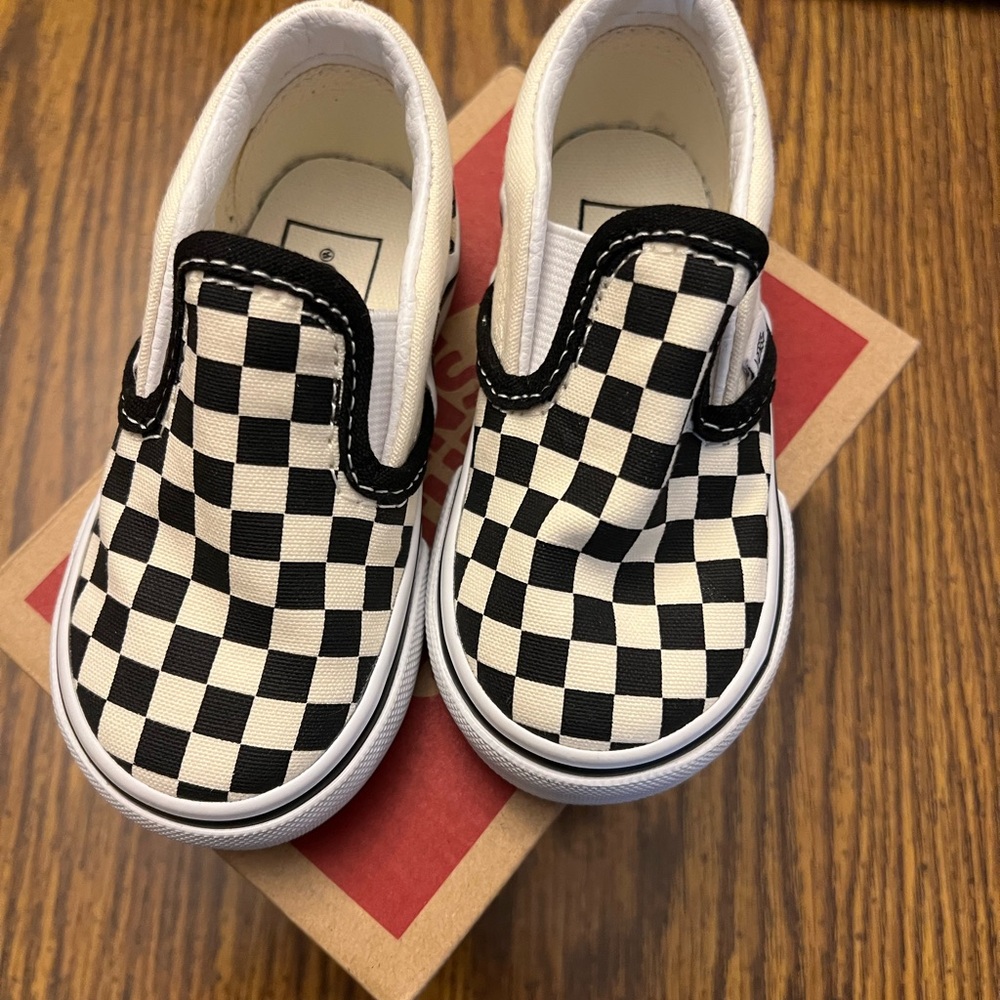Vans Kids Checkered Slip-On Shoes - Black and White